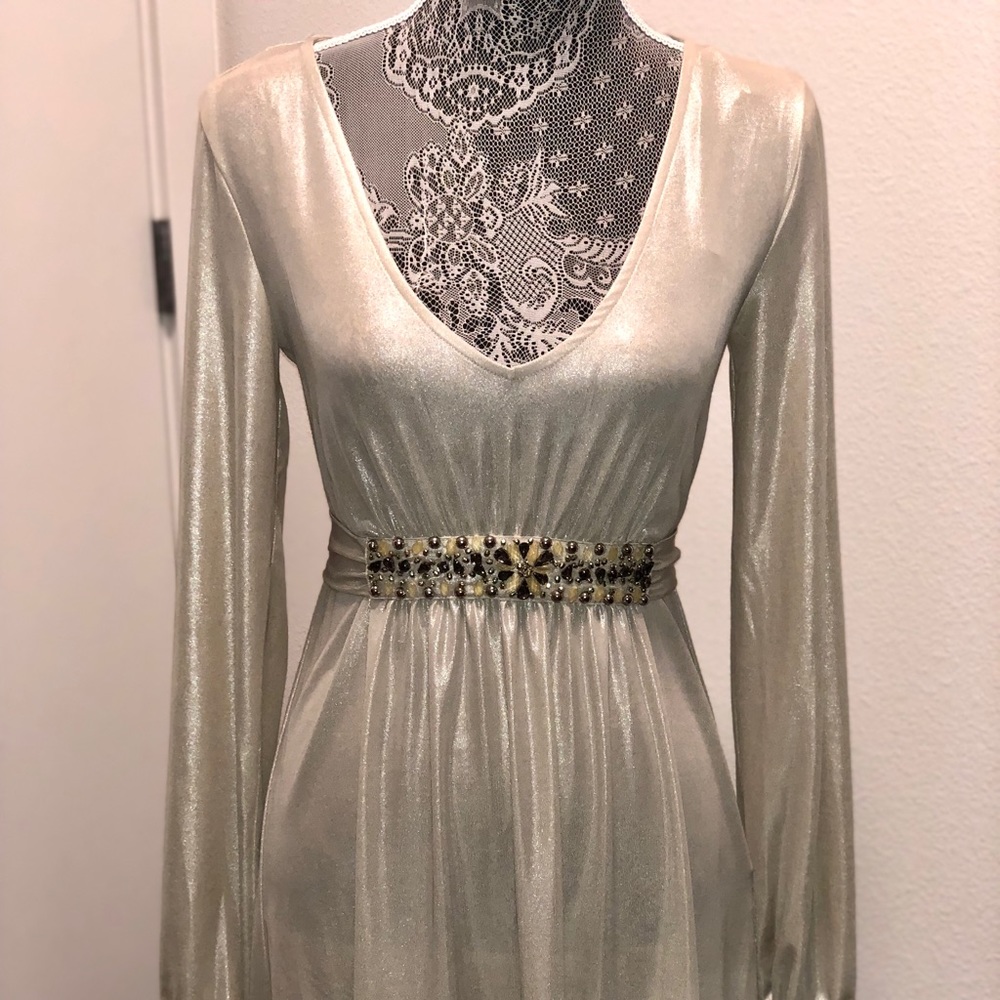 ECI Shimmery Pearl Gray Mini Dress Med